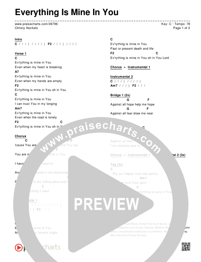 Everything Is Mine In You Chords & Lyrics (Christy Nockels)