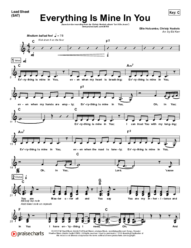 Everything Is Mine In You Lead Sheet (SAT) (Christy Nockels)