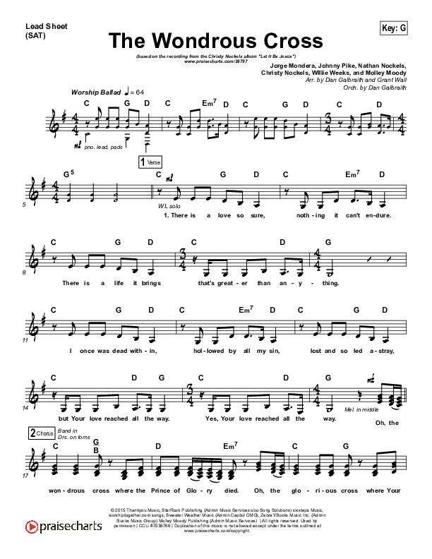 The Wondrous Cross Lead Sheet (SAT) (Christy Nockels)