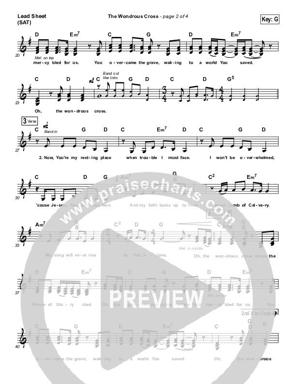 The Wondrous Cross Lead Sheet (SAT) (Christy Nockels)