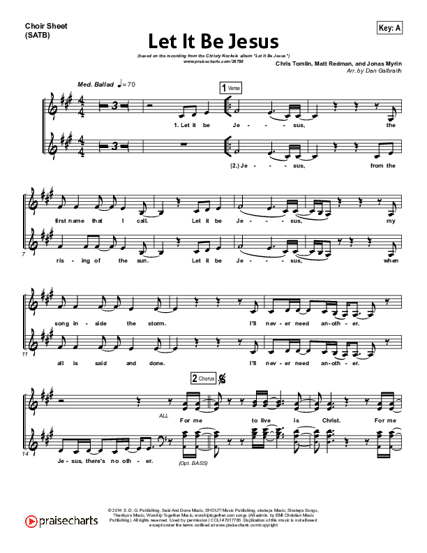 Let It Be Jesus Choir Vocals (SATB) (Christy Nockels)