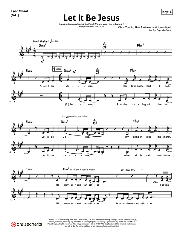 Let It Be Jesus Lead Sheet (SAT) (Christy Nockels)