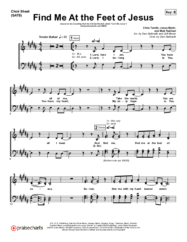 Find Me At The Feet Of Jesus Choir Vocals (SATB) (Christy Nockels)