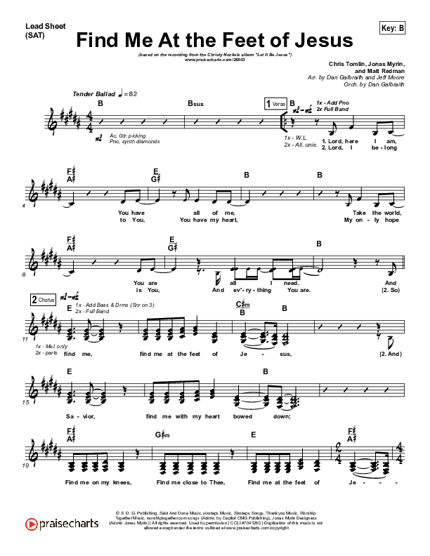 Find Me At The Feet Of Jesus Lead Sheet (SAT) (Christy Nockels)