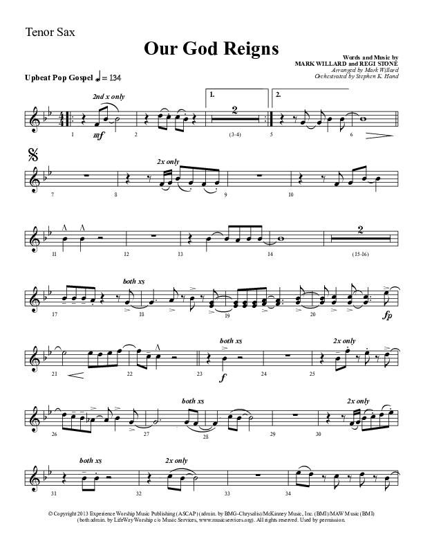 Our God Reigns Tenor Sax 2 (Sherwood Worship)