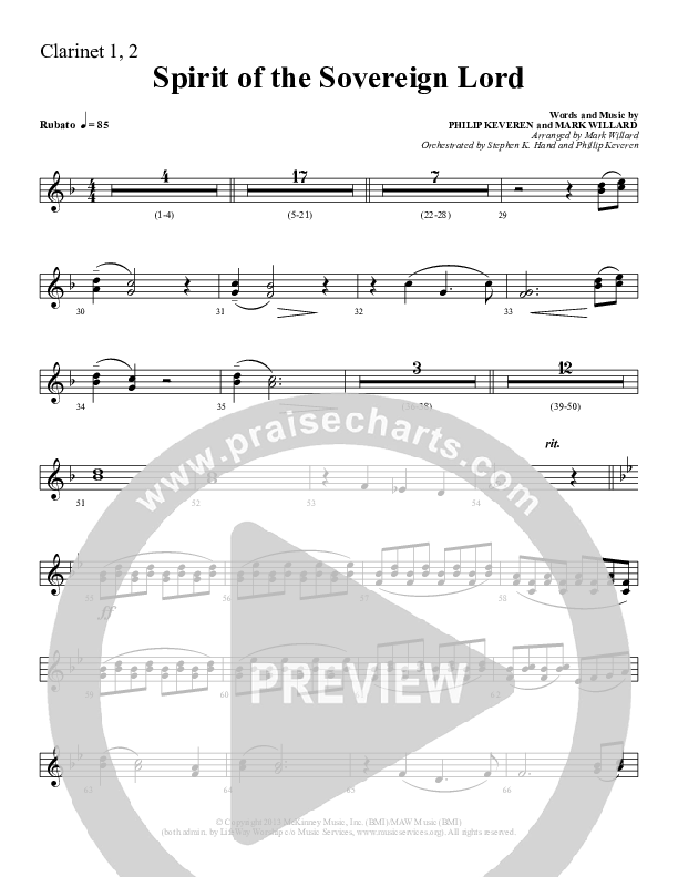 Spirit Of The Sovereign Lord Clarinet 1/2 (Sherwood Worship)