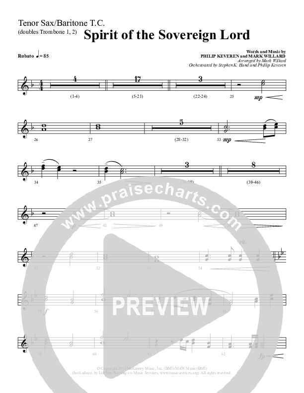 Spirit Of The Sovereign Lord Tenor Sax/Baritone T.C. (Sherwood Worship)