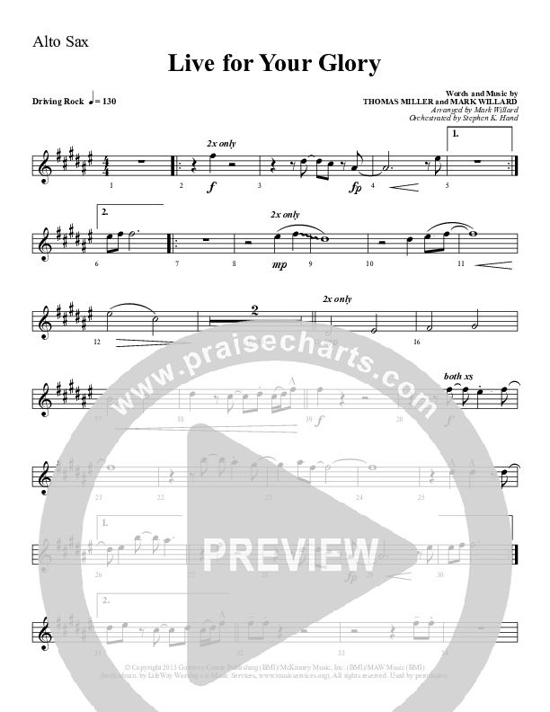 Live For Your Glory Alto Sax (Sherwood Worship)