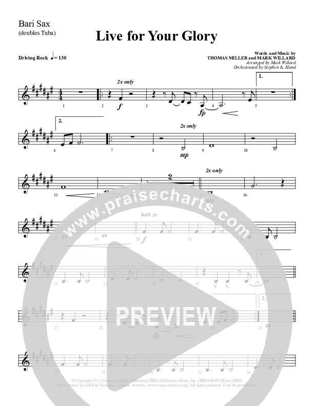 Live For Your Glory Bari Sax (Sherwood Worship)