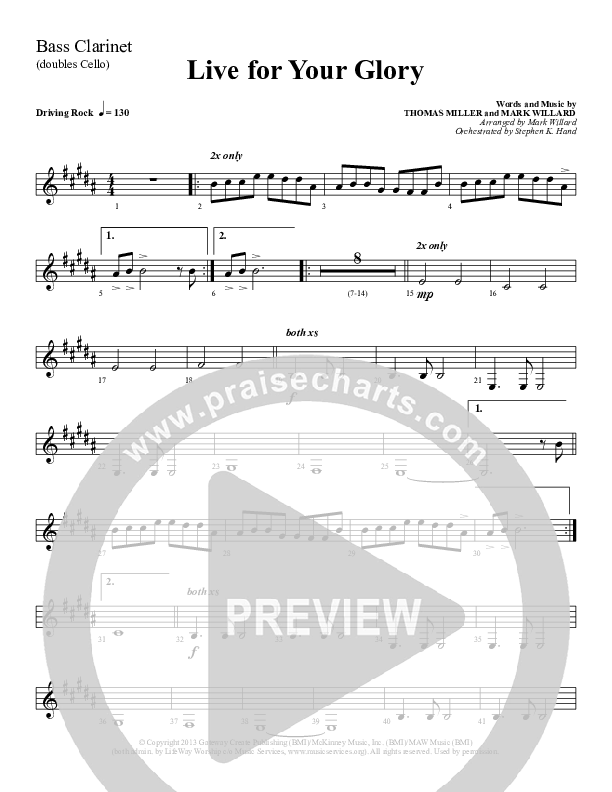Live For Your Glory Bass Clarinet (Sherwood Worship)