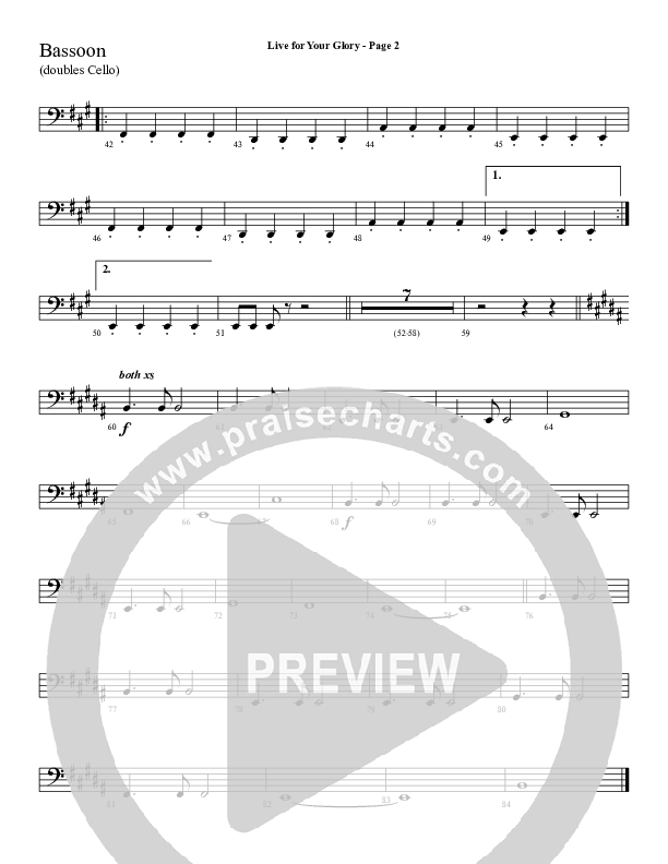 Live For Your Glory Bassoon 1/2 (Sherwood Worship)