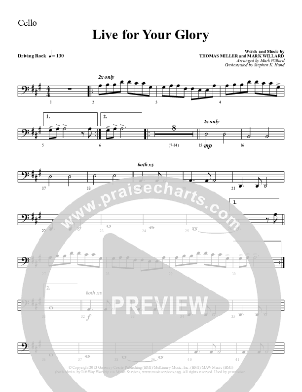 Live For Your Glory Cello (Sherwood Worship)