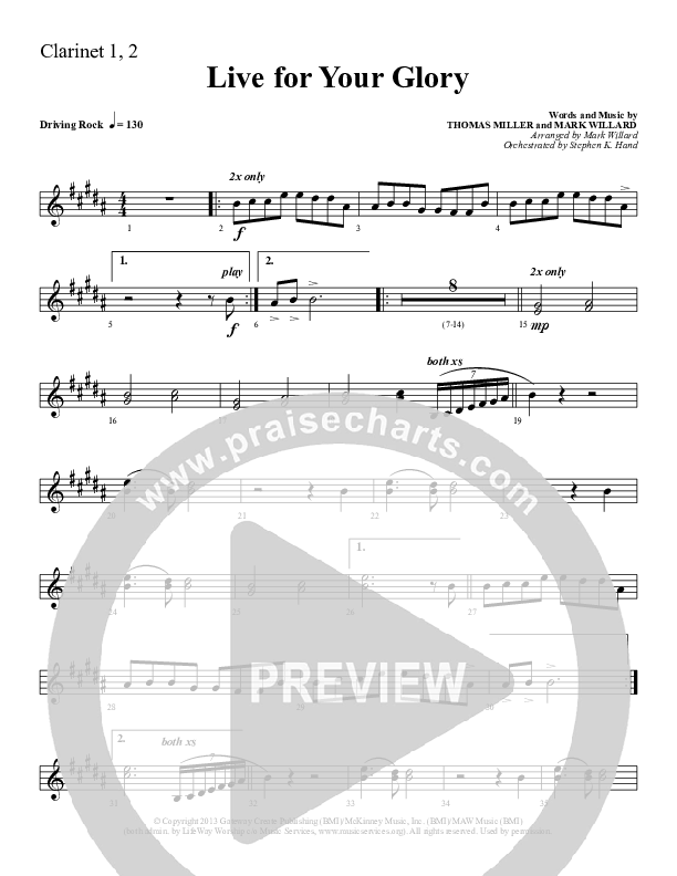 Live For Your Glory Clarinet 1/2 (Sherwood Worship)