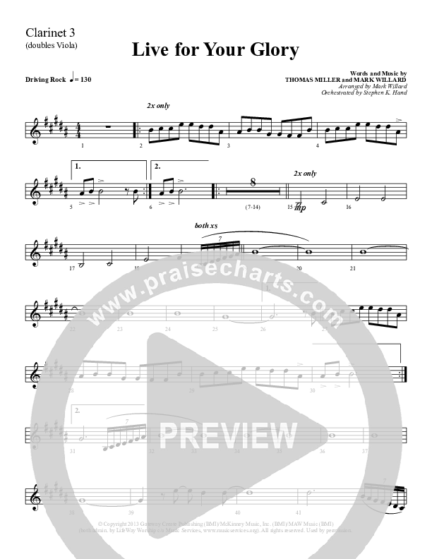 Live For Your Glory Clarinet 3 (Sherwood Worship)