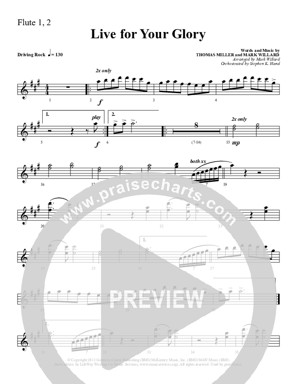 Live For Your Glory Flute 1/2 (Sherwood Worship)