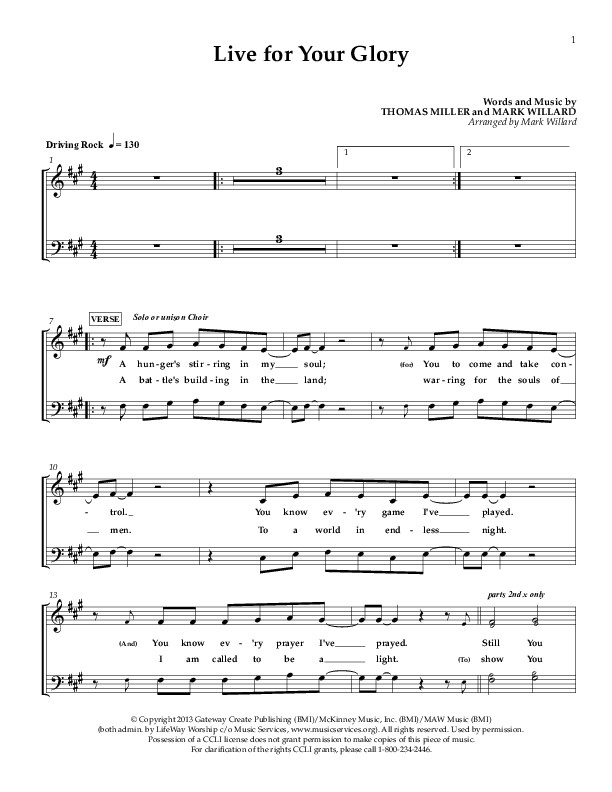 Live For Your Glory Lead Sheet (SAT) (Sherwood Worship)