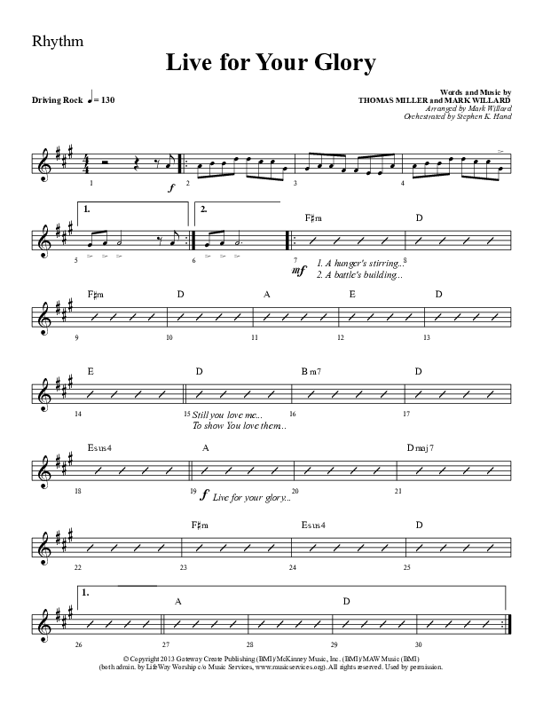 Live For Your Glory Rhythm Chart (Sherwood Worship)