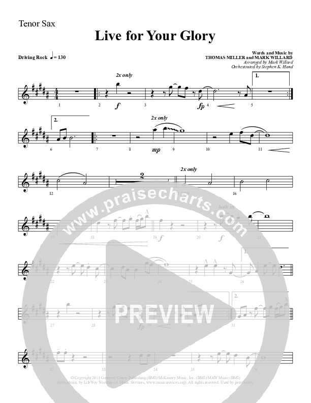 Live For Your Glory Tenor Sax 2 (Sherwood Worship)