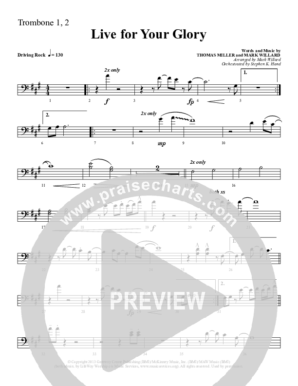 Live For Your Glory Trombone 1/2 (Sherwood Worship)