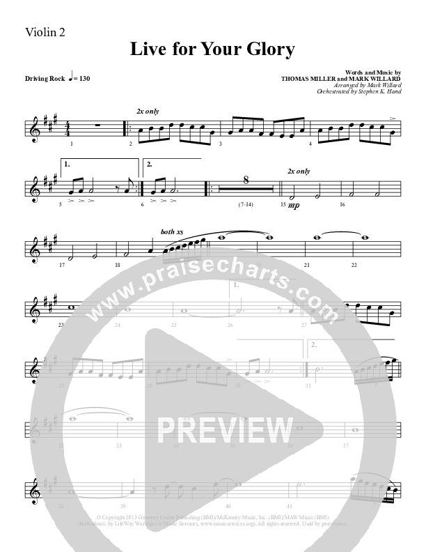 Live For Your Glory Violin 2 (Sherwood Worship)