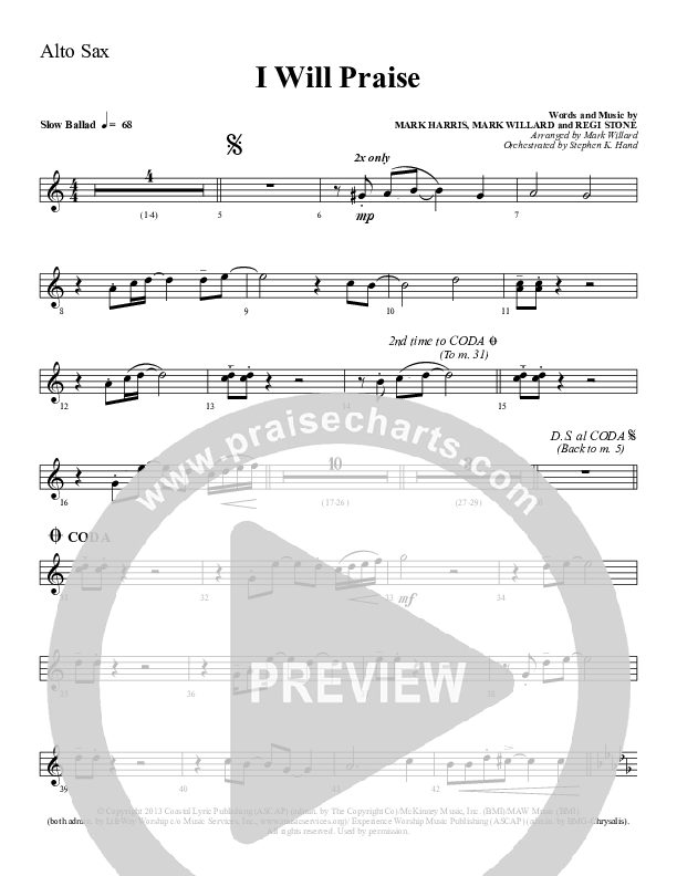 I Will Praise Alto Sax (Sherwood Worship)