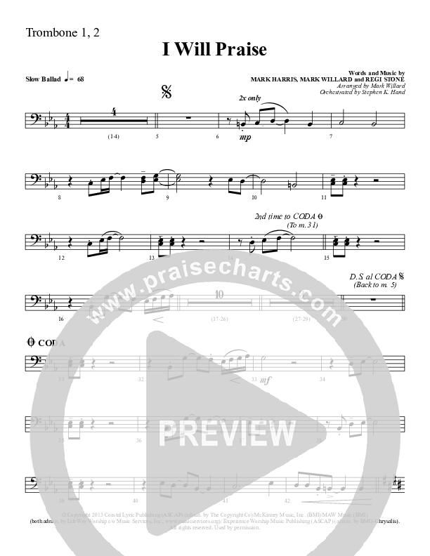 I Will Praise Trombone 1/2 (Sherwood Worship)