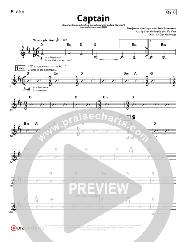 Captain Rhythm Chart (Hillsong UNITED)