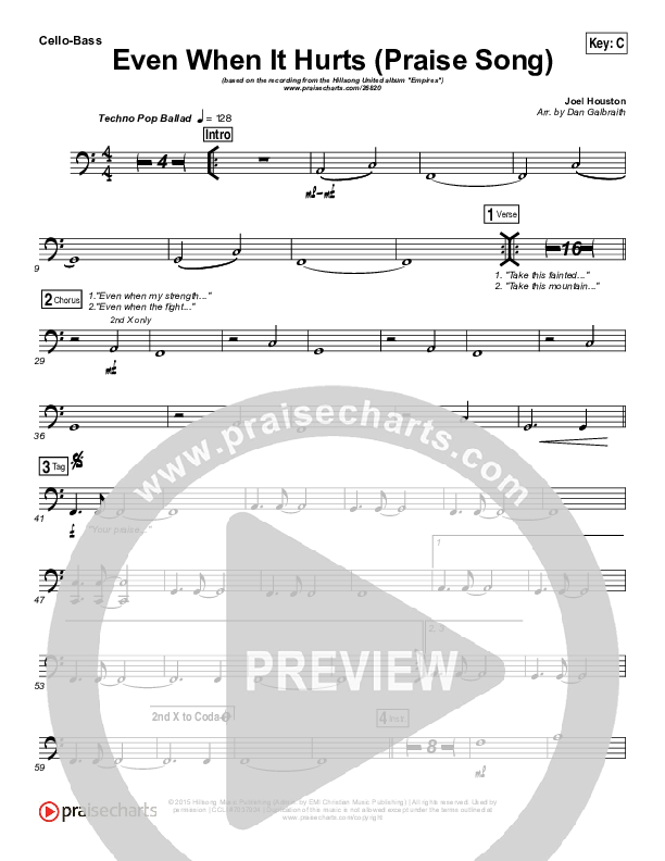 Even When It Hurts (Praise Song) Cello/Bass (Hillsong UNITED)