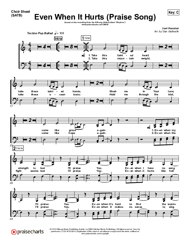Even When It Hurts (Praise Song) Choir Sheet (SATB) (Hillsong UNITED)