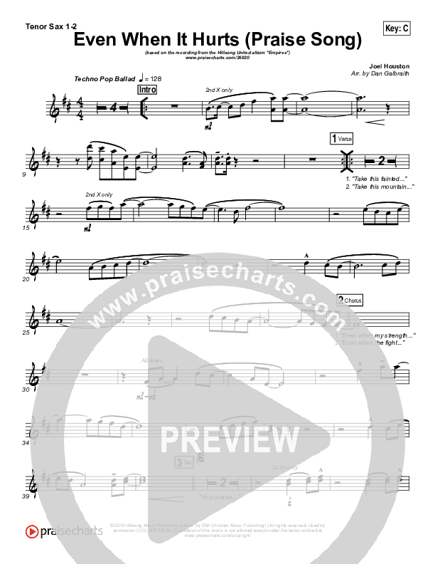 Even When It Hurts (Praise Song) Tenor Sax 1/2 (Hillsong UNITED)