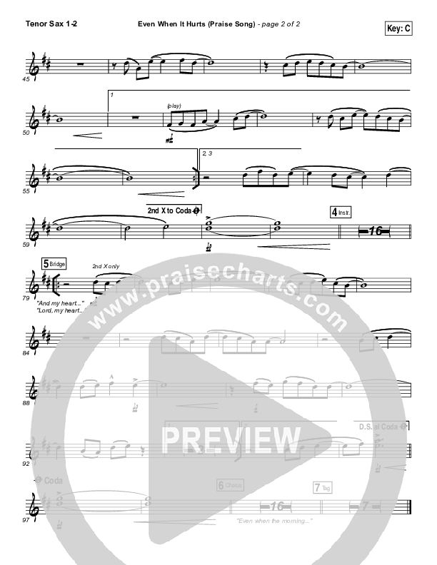 Even When It Hurts (Praise Song) Tenor Sax 1/2 (Hillsong UNITED)