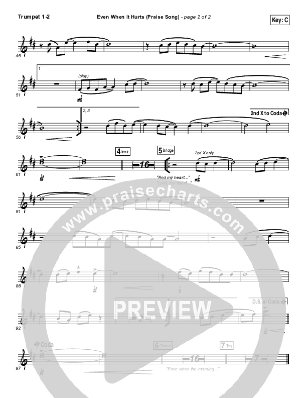 Even When It Hurts (Praise Song) Trumpet 1,2 (Hillsong UNITED)