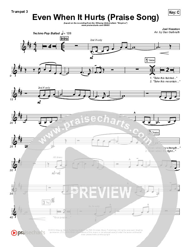 Even When It Hurts (Praise Song) Trumpet 3 (Hillsong UNITED)