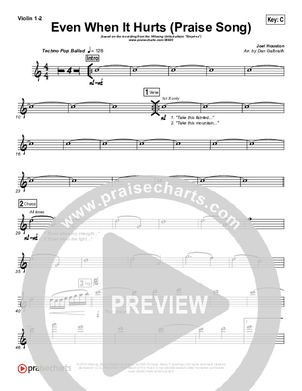 Even When It Hurts (Praise Song) Violin 1/2 (Hillsong UNITED)