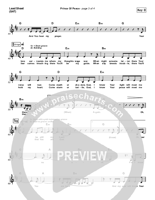 Prince Of Peace Lead Sheet (SAT) (Hillsong UNITED)