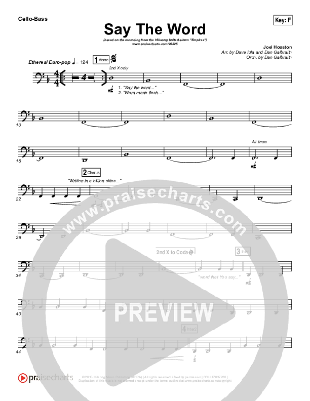 Say The Word Cello/Bass (Hillsong UNITED)