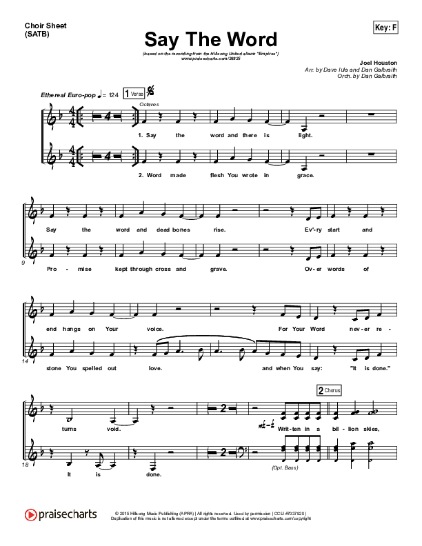 Say The Word Choir Sheet (SATB) (Hillsong UNITED)