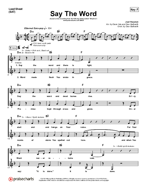 Say The Word Lead Sheet (SAT) (Hillsong UNITED)