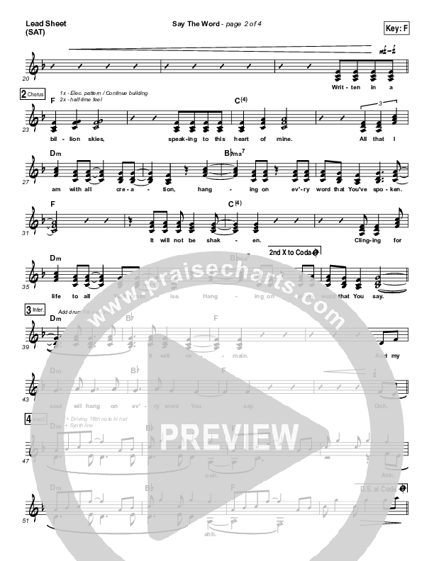 Say The Word Lead Sheet (SAT) (Hillsong UNITED)