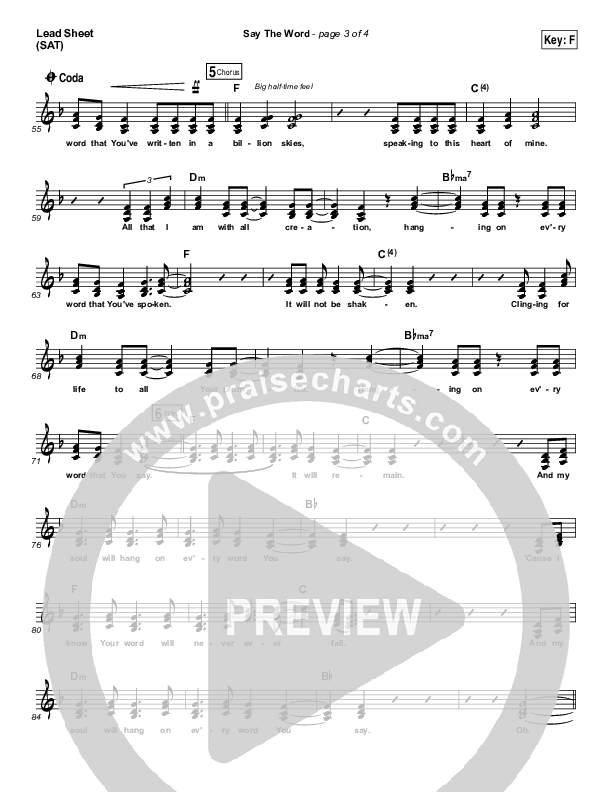 Say The Word Lead Sheet (SAT) (Hillsong UNITED)