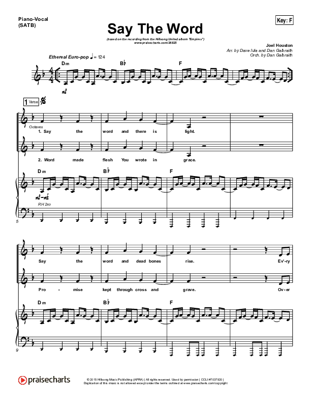 Say The Word Piano/Vocal (SATB) (Hillsong UNITED)