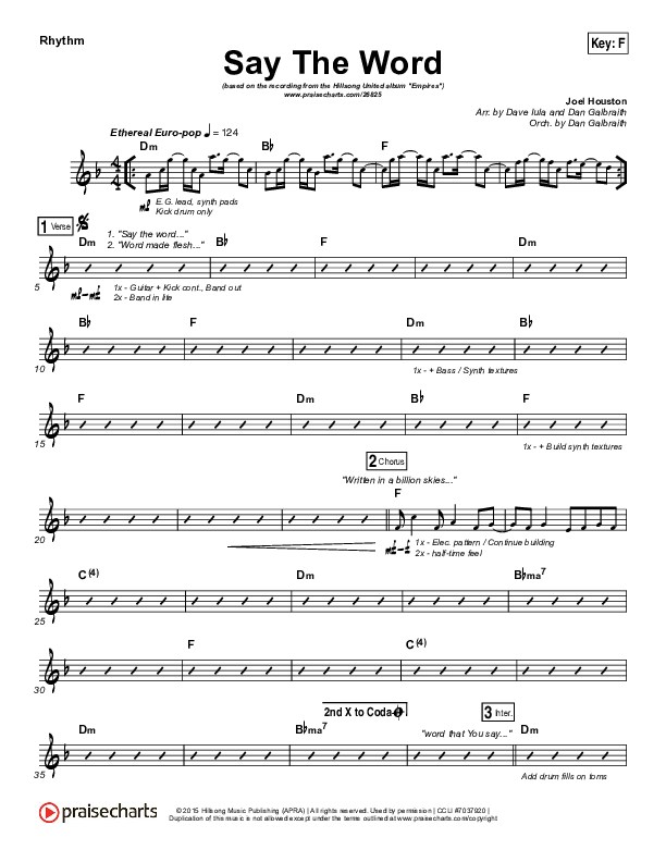 Say The Word Rhythm Chart (Hillsong UNITED)