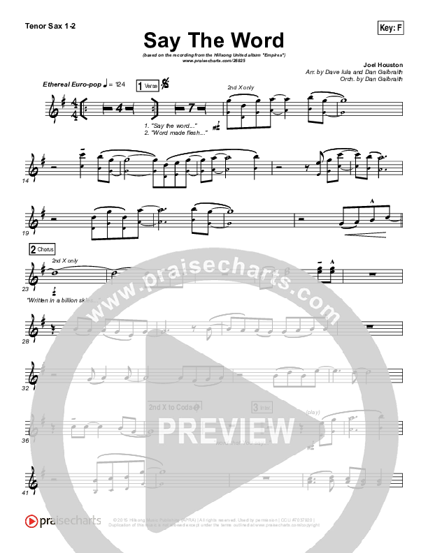 Say The Word Tenor Sax 1/2 (Hillsong UNITED)