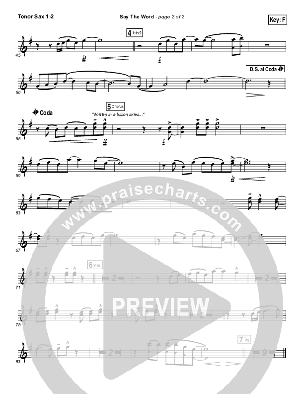 Say The Word Tenor Sax 1/2 (Hillsong UNITED)