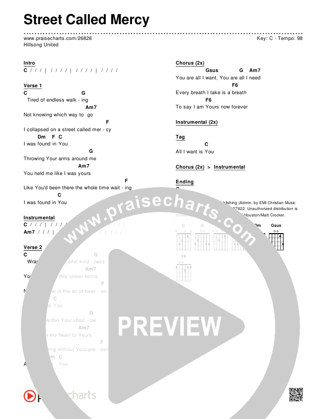 Street Called Mercy Chords & Lyrics (Hillsong UNITED)