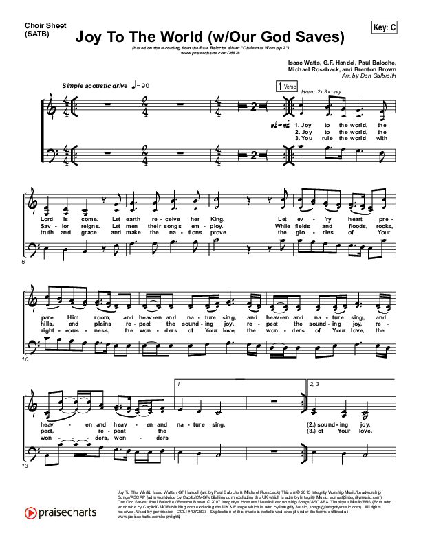 Joy To The World (Our God Saves) Choir Sheet (SATB) (Paul Baloche)