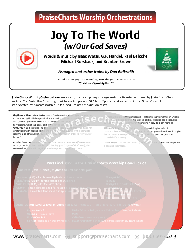 Joy To The World (Our God Saves) Cover Sheet (Paul Baloche)