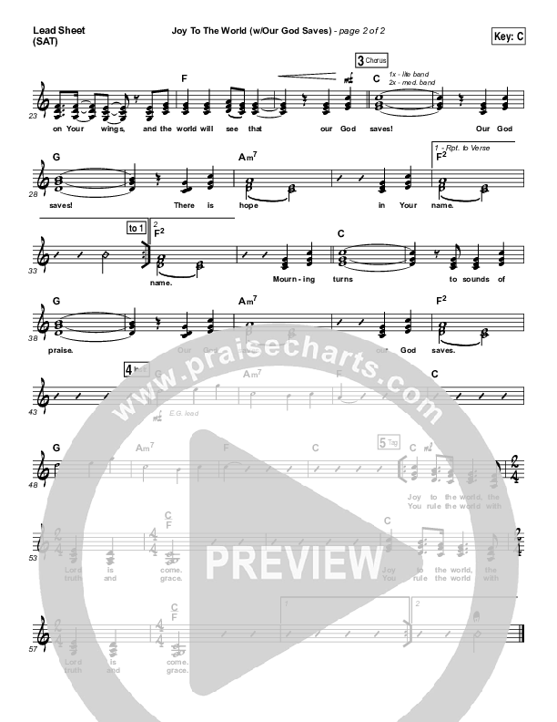Joy To The World (Our God Saves) Lead Sheet (SAT) (Paul Baloche)