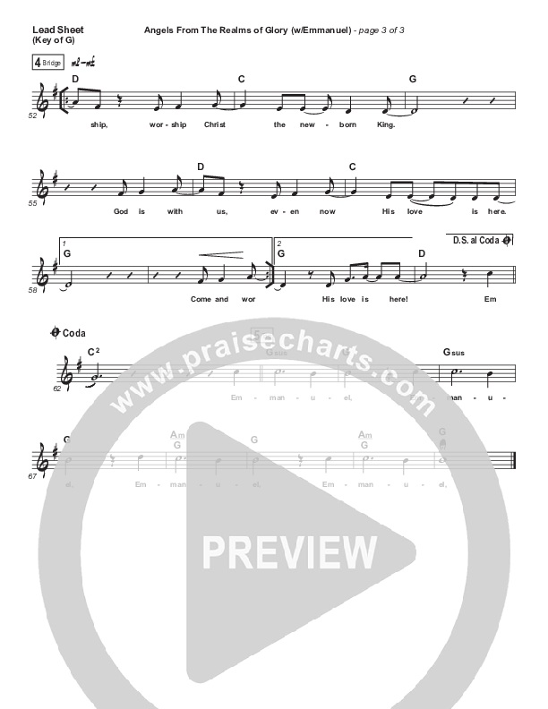 Angels From The Realms Of Glory (Emmanuel) Lead Sheet (Melody) (Paul Baloche)