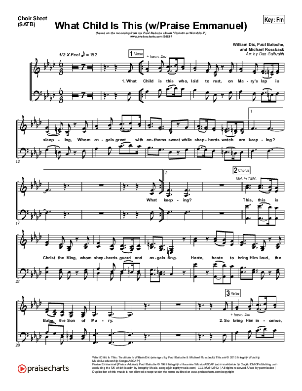 What Child Is This (Praise Emmanuel) Choir Sheet (SATB) (Paul Baloche)